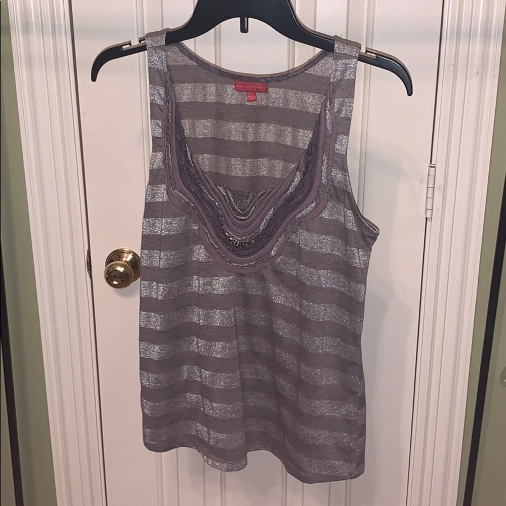 Anthropologie gray embroidered tank top size small